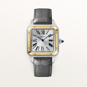 Cartier Santos-Dumont Silver Dial Steel & 18K Yellow Gold Grey Alligator Leather Strap 43.5 mm W2SA0046