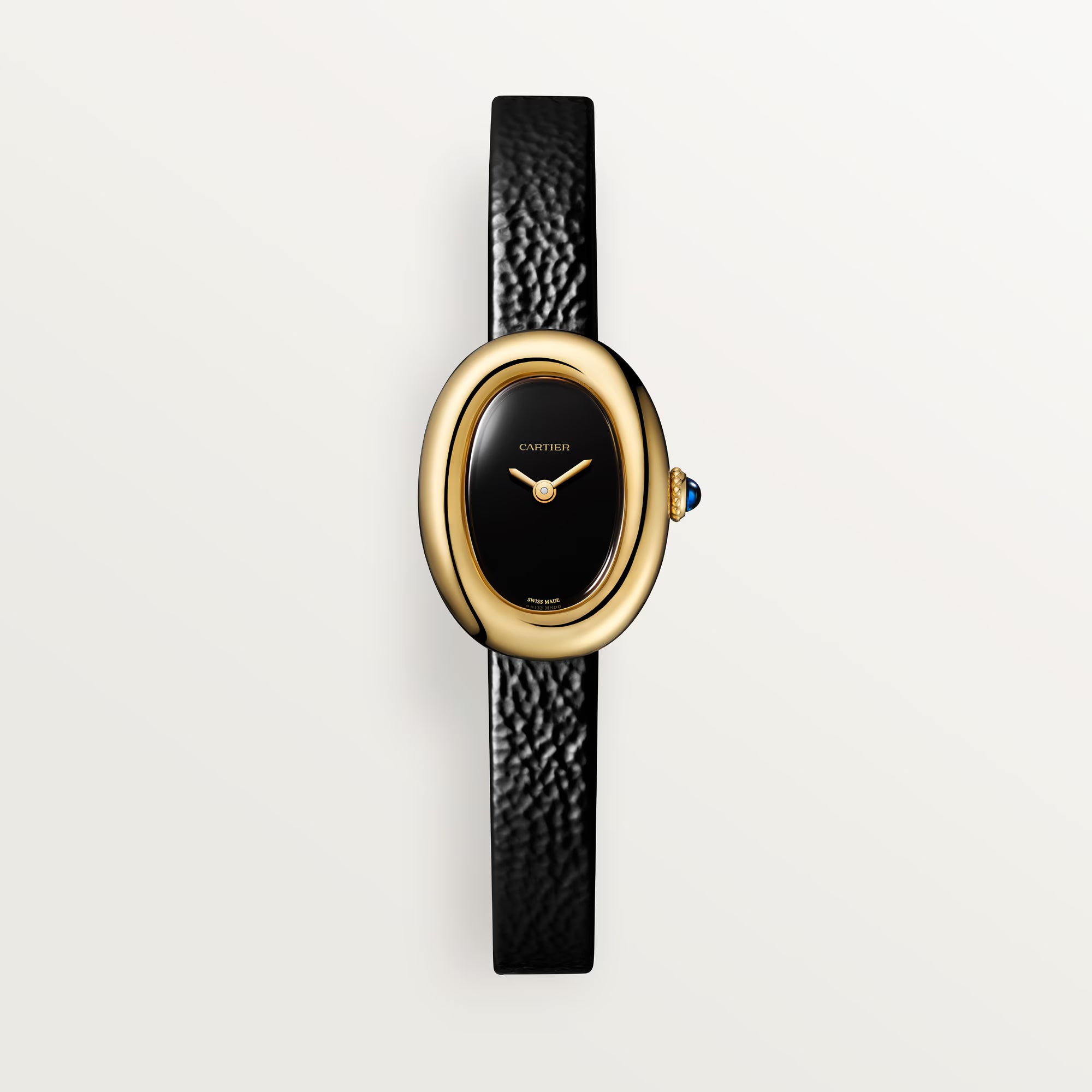Cartier Baignoire Black Dial 18K Yellow Gold Black Calfskin Leather Strap 24.6 mm WGBA0040