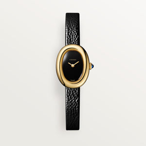 Cartier Baignoire Black Dial 18K Yellow Gold Black Calfskin Leather Strap 24.6 mm WGBA0040