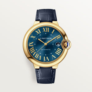 Cartier Ballon Bleu Blue Dial 18K Yellow Gold Blue Alligator Leather Strap 40 mm WGBB0063