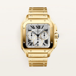 Cartier Santos Silver Dial 18K Yellow Gold Bracelet 47.5 mm WGSA0110