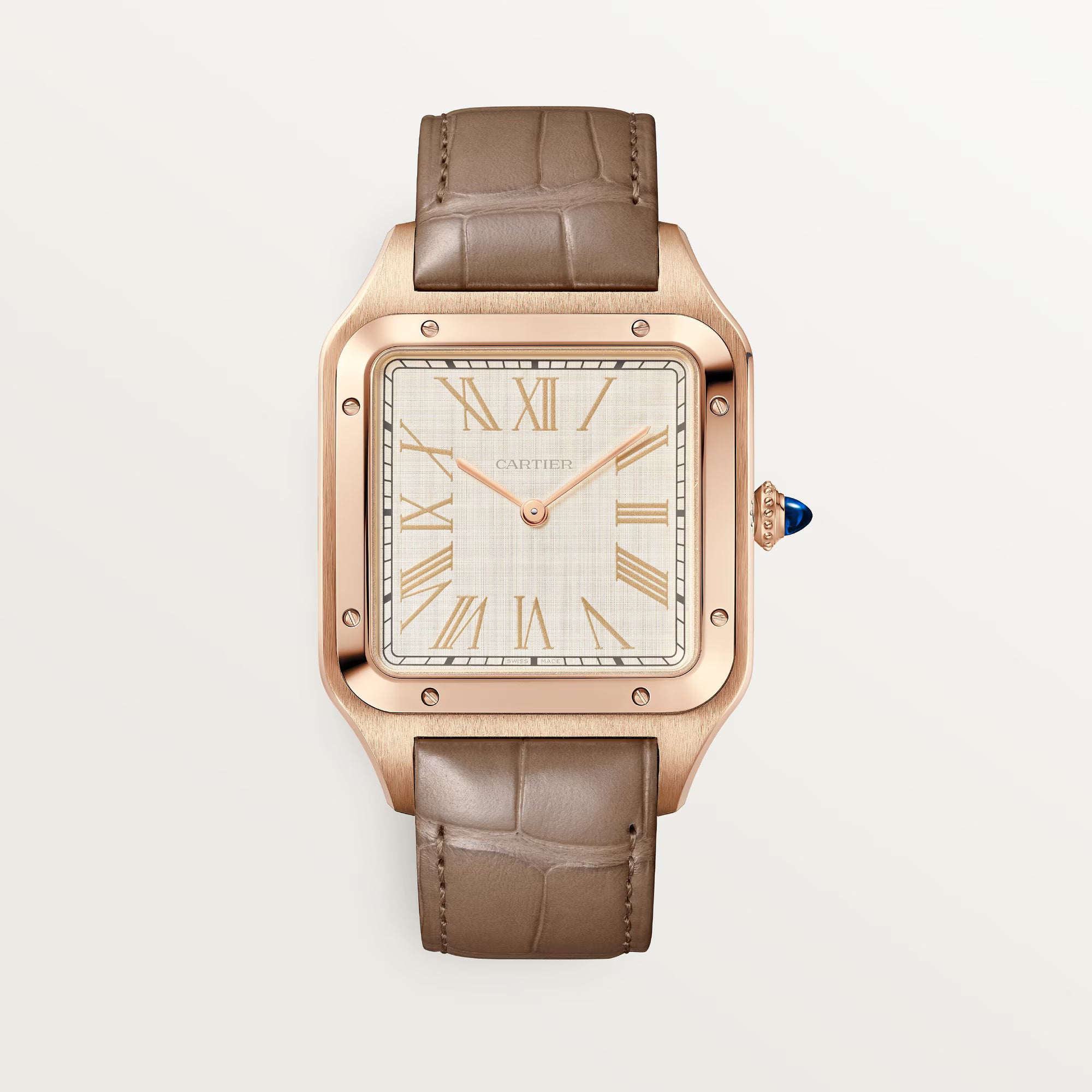 Cartier Santos-Dumont Beige Dial 18K Rose Gold Brown Alligator Leather Strap 46.6 mm WGSA0112
