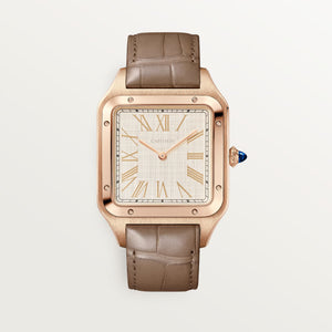 Cartier Santos-Dumont Beige Dial 18K Rose Gold Brown Alligator Leather Strap 46.6 mm WGSA0112