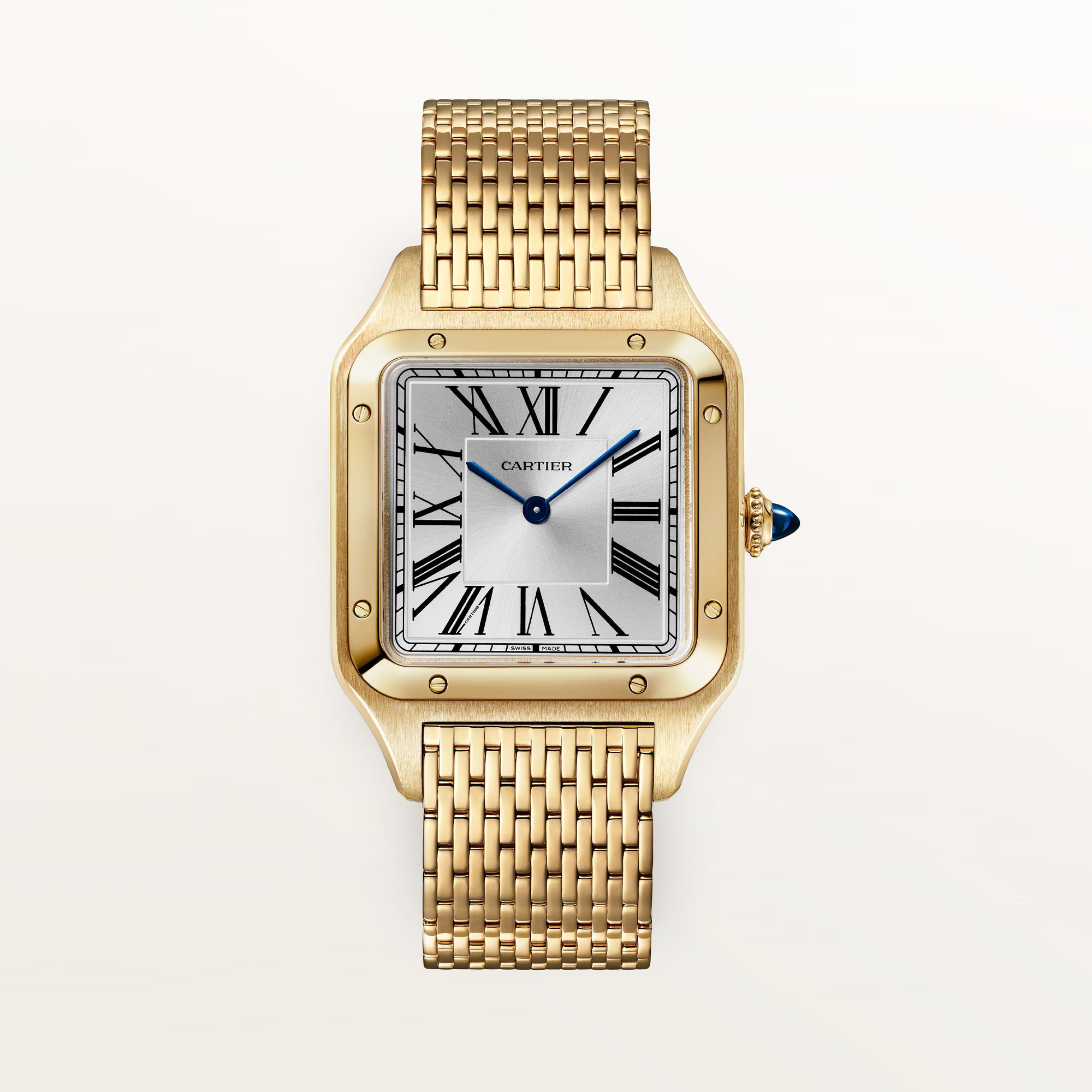 Cartier Santos-Dumont Silver Dial 18K Yellow Gold Bracelet 43.5 mm WGSA0122