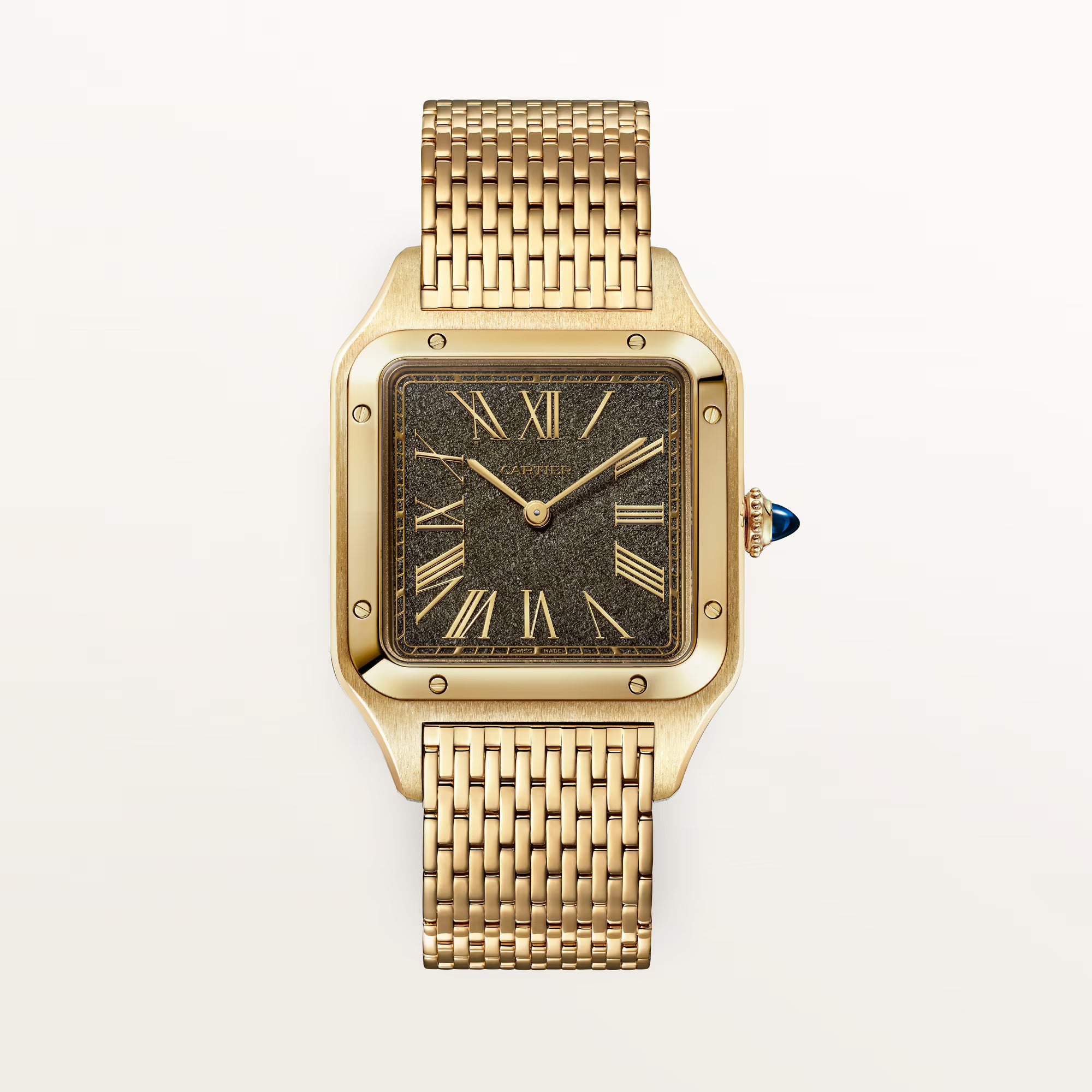 Cartier Santos-Dumont Obsidian Dial 18K Yellow Gold Bracelet 43.5 mm WGSA0123