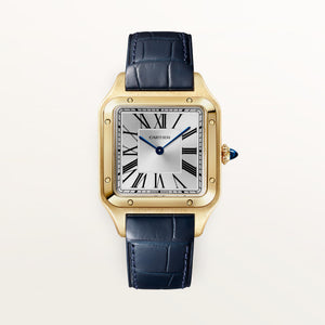 Cartier Santos-Dumont Silver Dial 18K Yellow Gold Blue Alligator Leather Strap 43.5 mm WGSA0139