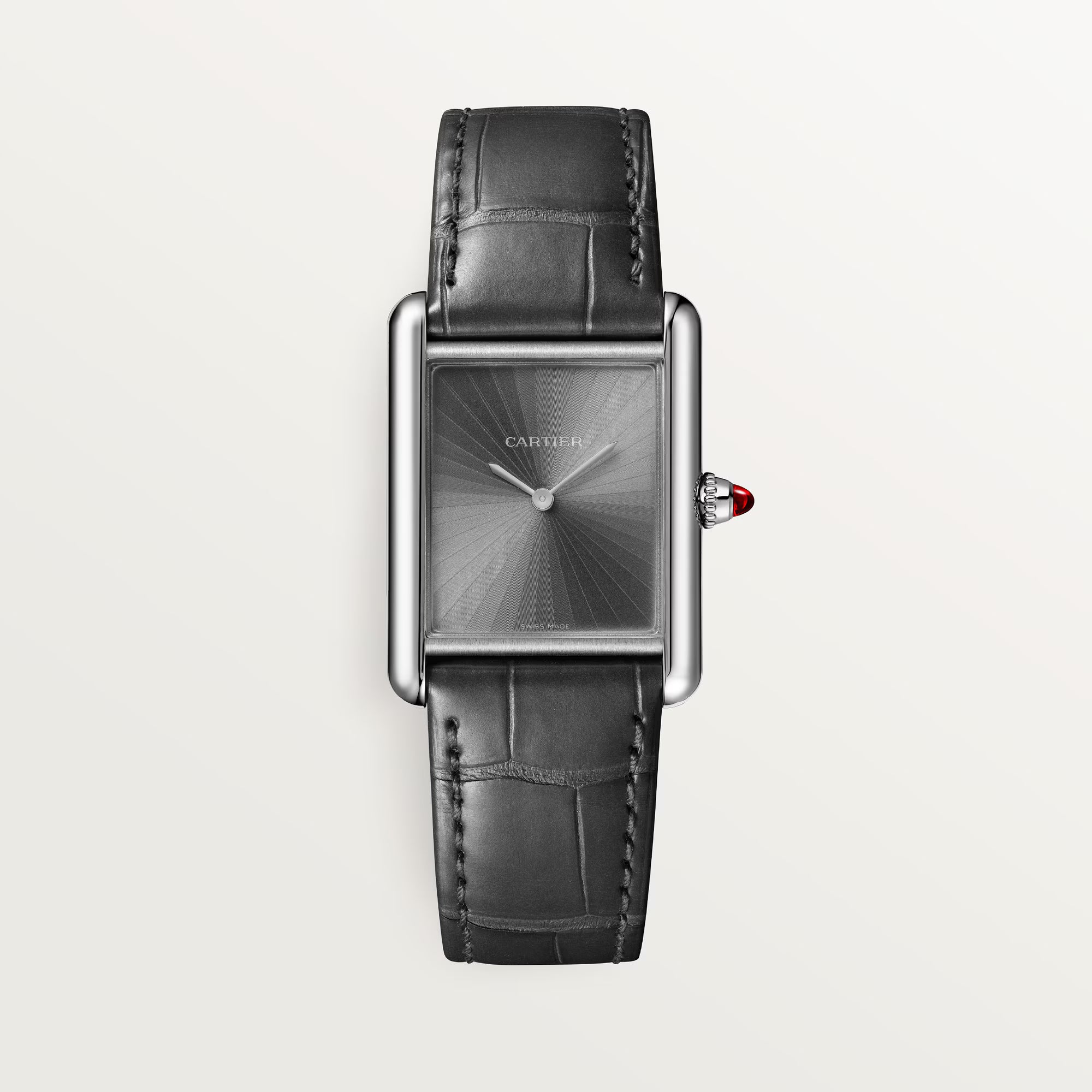 Cartier Tank Louis Grey Dial Platinum Grey Alligator Leather Strap 33.7 mm WGTA0303