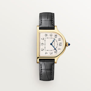 Cartier Cloche Gold Dial 18K Yellow Gold Grey Alligator Leather Strap WHCC0008