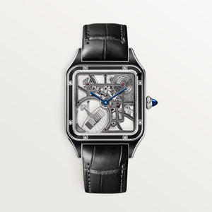Cartier Santos-Dumont Micro-Rotor Skeleton Dial Steel Black Alligator Leather 43.5 mm WHSA0044