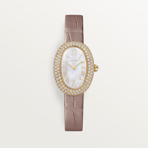 Cartier Baignoire Mother of Pearl Dial 18K Yellow Gold & Diamonds Beige Alligator Leather Strap 34.1 mm WJBA0048