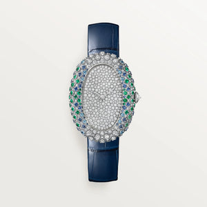 Cartier Baignoire Diamonds Dial 18K White Gold Blue Alligator Leather Strap WJBA0060