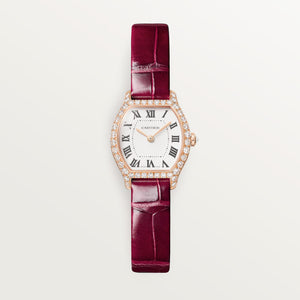 Cartier Tortue Mini White Dial 18K Rose Gold Red Alligator Leather Strap WJTO0011