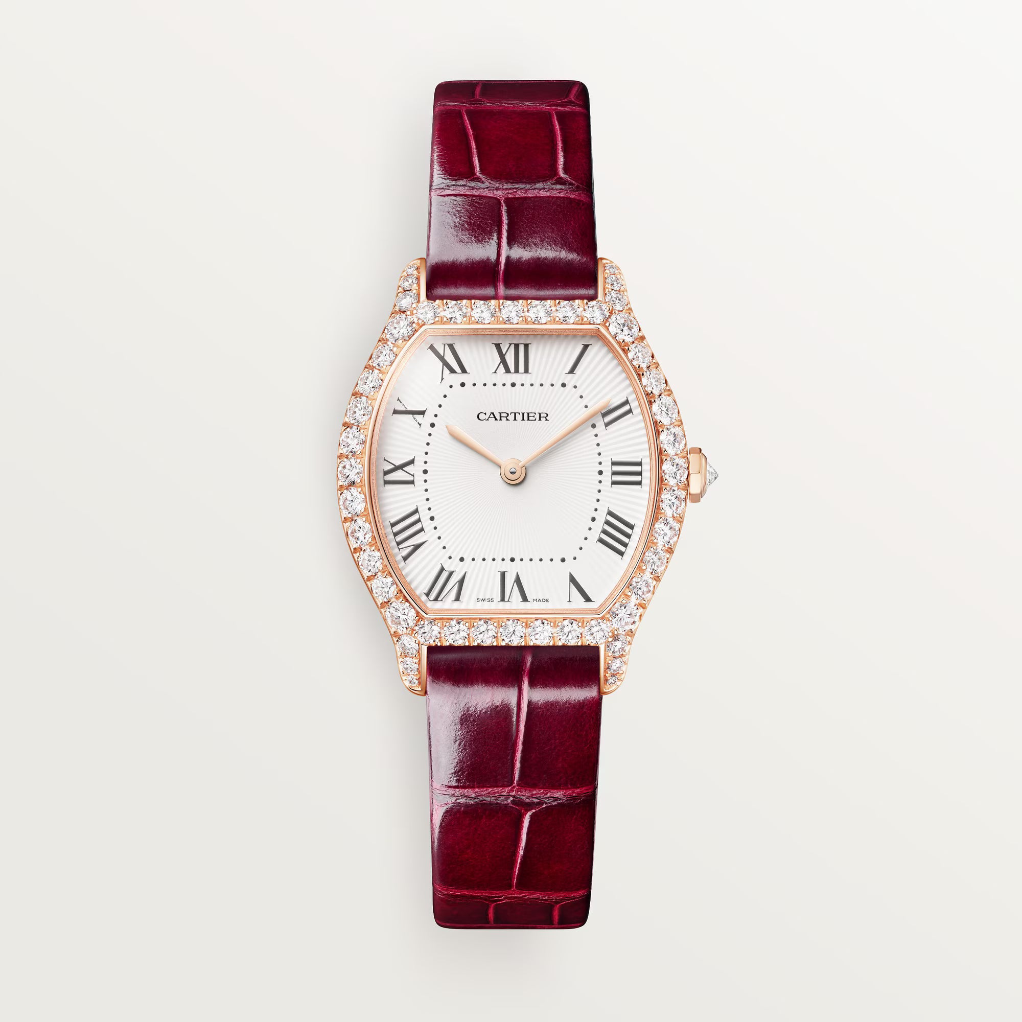 Cartier Tortue Small White Dial 18K Rose Gold Red Alligator Leather Strap WJTO0012 - WATCHXNYC