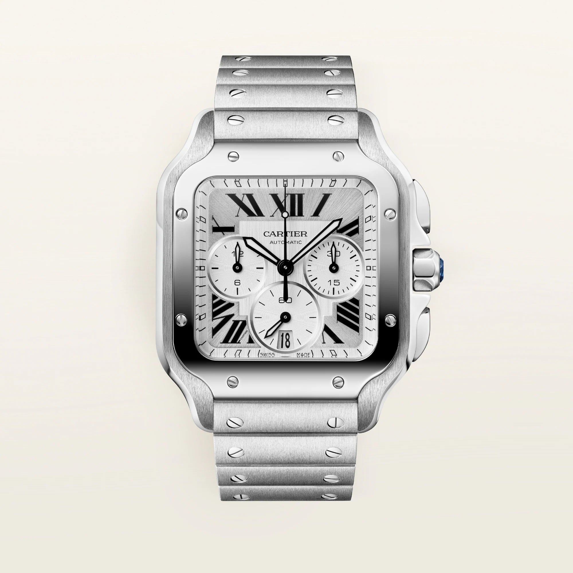 Cartier Santos Silver Dial Steel Bracelet 47.5 mm WSSA0083