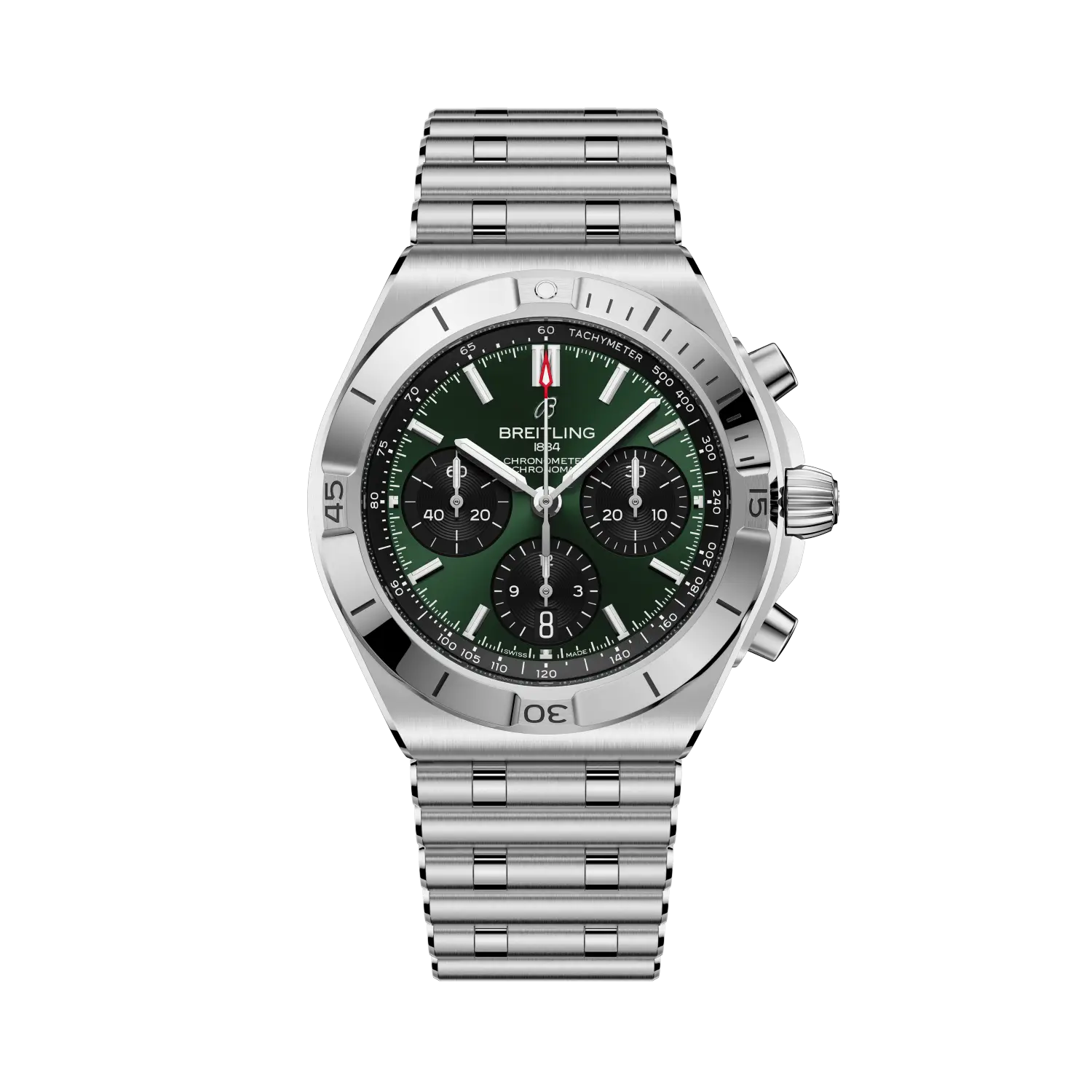 Breitling Chronomat B01 Chronograph 42mm Green Dial Stainless Steel Bracelet AB0158101L1A1