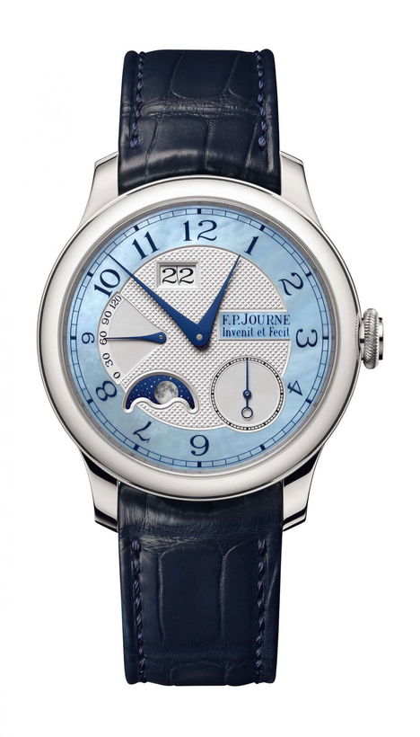 F.P.Journe Automatique Lune Mother of Pearl 40mm Blue Dial Platinum Alligator Leather Strap - WATCHXNYC