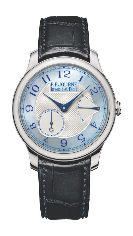 F.P.Journe Chronomètre Souverain Mother of Pearl 40mm Blue Dial Platinum Alligator Leather Strap - WATCHXNYC