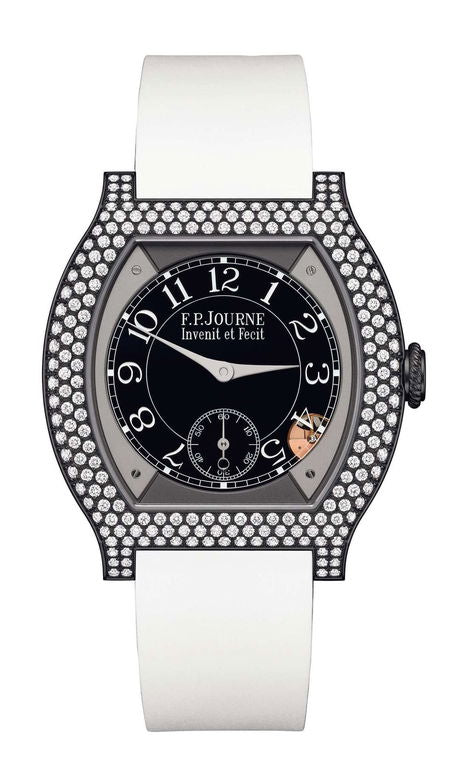 F.P.Journe élégante 40 Titalyt 12 Rows of Diamonds 35mm Black Dial Titanium Rubber Strap - WATCHXNYC
