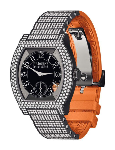 F.P.Journe élégante 40 Titalyt 12 Rows of Diamonds with Set Bracelet 35mm Black Dial Titanium Rubber Strap - WATCHXNYC