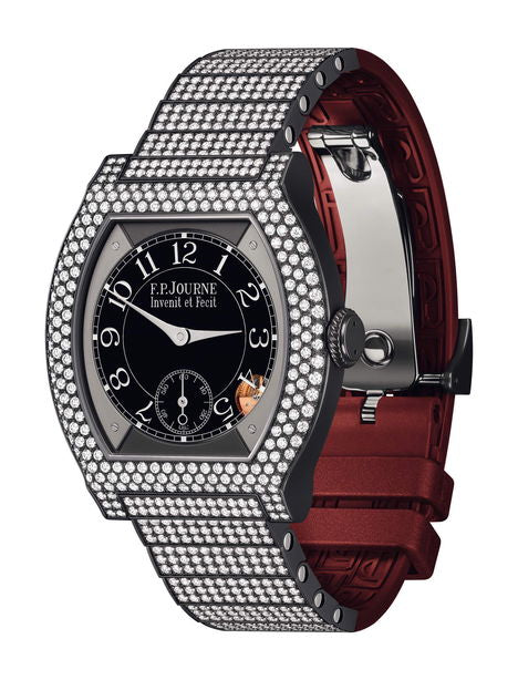F.P.Journe élégante 40 Titalyt 12 Rows of Diamonds with Set Bracelet 35mm Black Dial Titanium Rubber Strap - WATCHXNYC