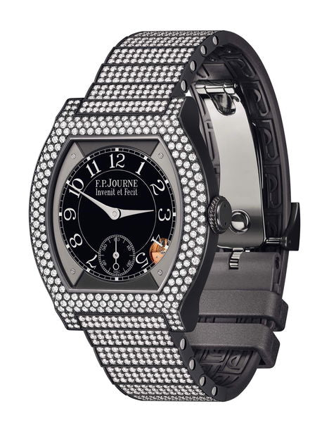 F.P.Journe élégante 40 Titalyt 12 Rows of Diamonds with Set Bracelet 35mm Black Dial Titanium Rubber Strap - WATCHXNYC
