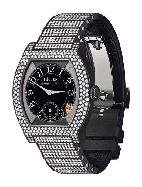 F.P.Journe élégante 40 Titalyt 12 Rows of Diamonds with Set Bracelet 35mm Black Dial Titanium Rubber Strap - WATCHXNYC