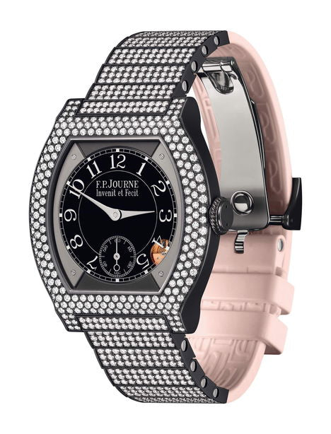 F.P.Journe élégante 40 Titalyt 12 Rows of Diamonds with Set Bracelet 35mm Black Dial Titanium Rubber Strap - WATCHXNYC