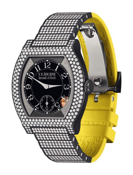 F.P.Journe élégante 40 Titalyt 12 Rows of Diamonds with Set Bracelet 35mm Black Dial Titanium Rubber Strap - WATCHXNYC