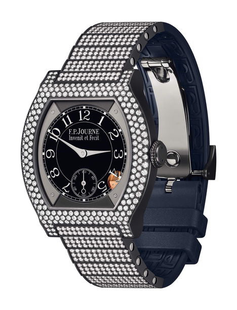 F.P.Journe élégante 40 Titalyt 12 Rows of Diamonds with Set Bracelet 35mm Black Dial Titanium Rubber Strap - WATCHXNYC