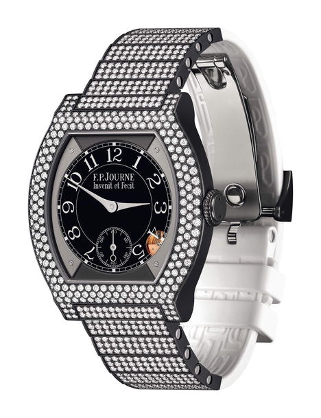 F.P.Journe élégante 40 Titalyt 12 Rows of Diamonds with Set Bracelet 35mm Black Dial Titanium Rubber Strap - WATCHXNYC
