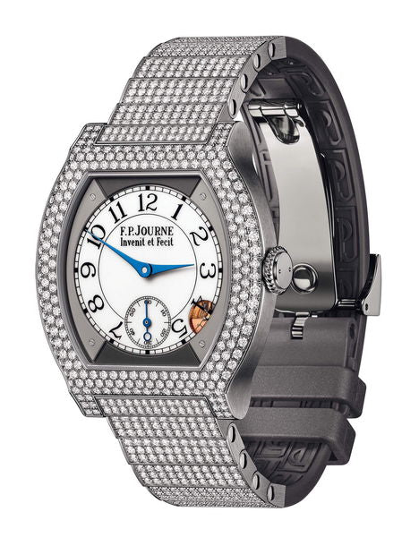 F.P.Journe élégante 40 Titanium 12 Rows of Diamonds with Set Bracelet 35mm White Dial Titanium Rubber Strap - WATCHXNYC