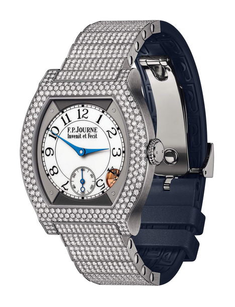 F.P.Journe élégante 40 Titanium 12 Rows of Diamonds with Set Bracelet 35mm White Dial Titanium Rubber Strap - WATCHXNYC