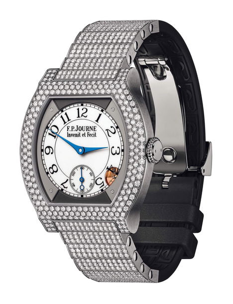 F.P.Journe élégante 40 Titanium 12 Rows of Diamonds with Set Bracelet 35mm White Dial Titanium Rubber Strap - WATCHXNYC