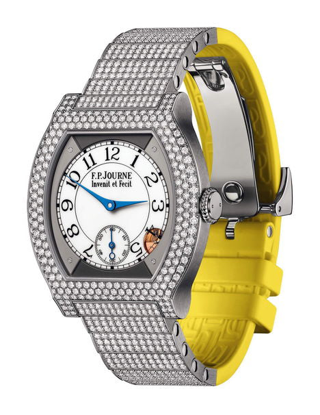 F.P.Journe élégante 40 Titanium 12 Rows of Diamonds with Set Bracelet 35mm White Dial Titanium Rubber Strap - WATCHXNYC