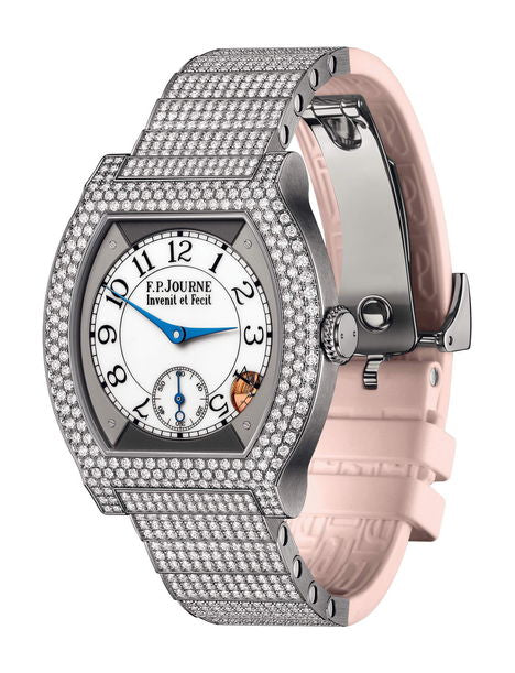 F.P.Journe élégante 40 Titanium 12 Rows of Diamonds with Set Bracelet 35mm White Dial Titanium Rubber Strap - WATCHXNYC