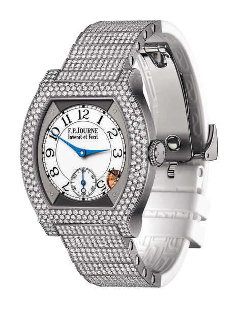 F.P.Journe élégante 40 Titanium 12 Rows of Diamonds with Set Bracelet 35mm White Dial Titanium Rubber Strap - WATCHXNYC
