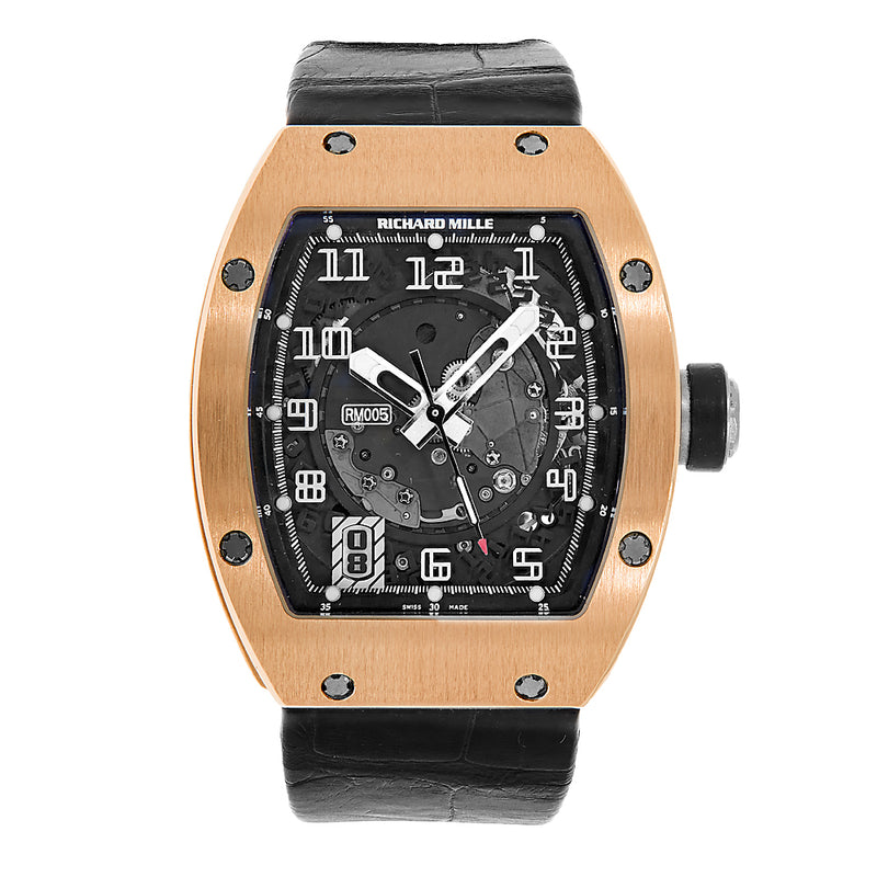 Richard Mille RM005 Rose Gold 38 mm x 45 mm Transparent Dial 18k Rose Gold Rubber Strap