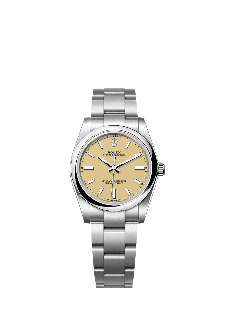Rolex Oyster Perpetual 34mm Beige Dial Oystersteel 124200 - WATCHXNYC