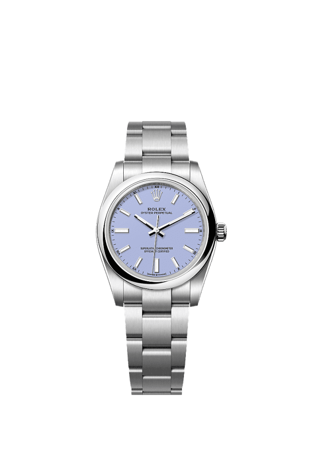 Rolex Oyster Perpetual 34mm lavender Dial Oystersteel 124200 - WATCHXNYC