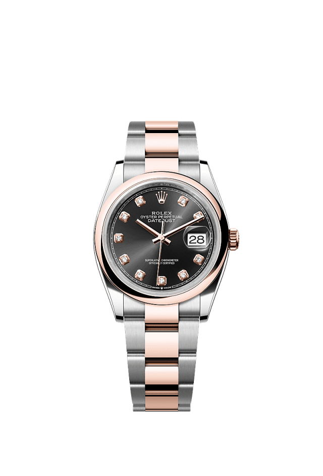 Rolex Datejust 36mm Bright Black Diamond Dial Oystersteel & Everose Gold m126201-0020 - WATCHXNYC