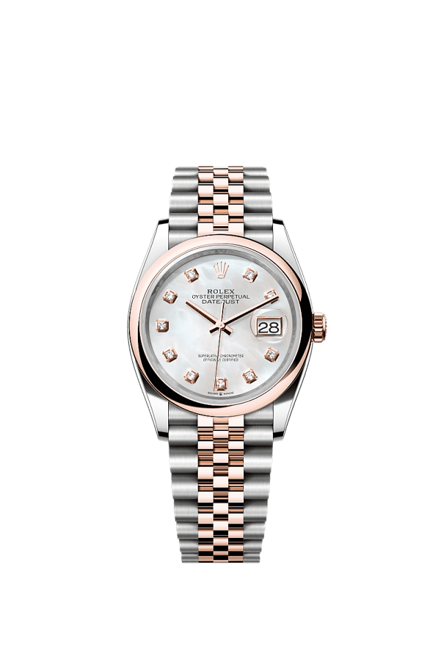 Rolex Datejust 36mm White Mother-Of-Pearl Diamond Dial Oystersteel & Everose Gold m126201-0021 - WATCHXNYC
