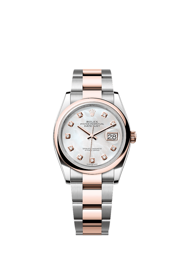 Rolex Datejust 36mm White Mother-Of-Pearl Diamond Dial Oystersteel & Everose Gold m126201-0022 - WATCHXNYC