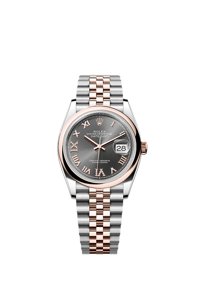 Rolex Datejust 36mm Slate Diamond Dial Oystersteel & Everose Gold m126201-0023 - WATCHXNYC