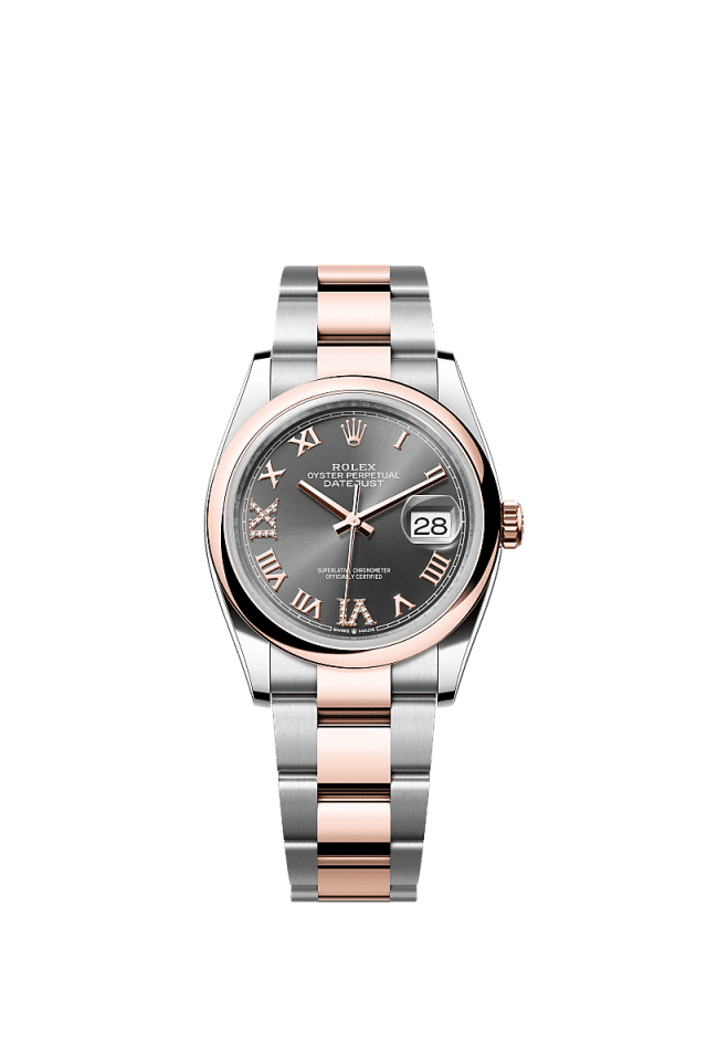 Rolex Datejust 36mm Slate Diamond Dial Oystersteel & Everose Gold m126201-0024 - WATCHXNYC