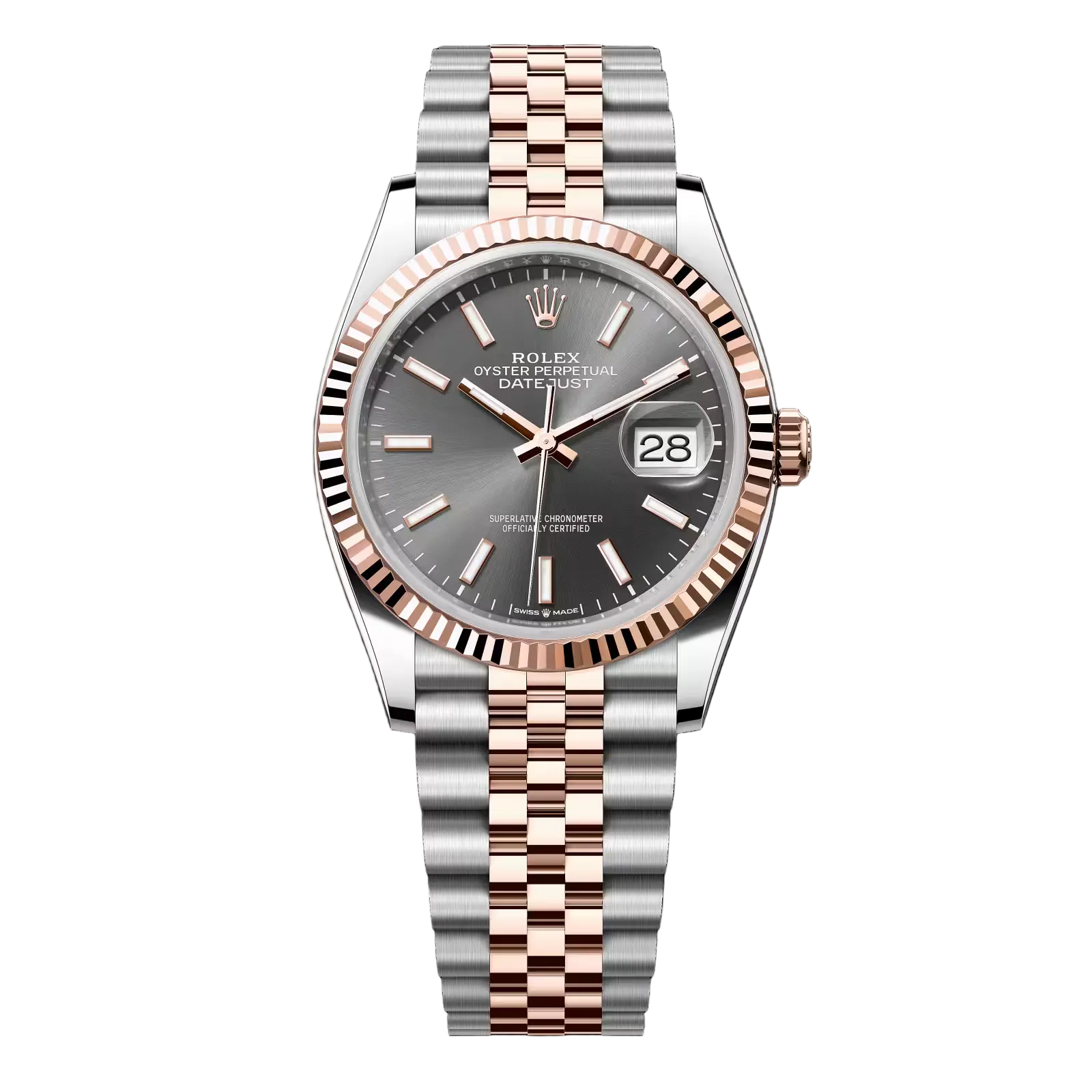 Rolex Datejust 36mm 2 Tone 18k Rose Gold & Stainless Steel Grey ‘Dark Rhodium’ Dial Fluted Bezel Jubilee Bracelet 126231-0013 - WATCHXNYC
