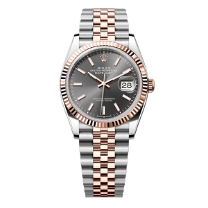 Rolex Datejust 36mm 2 Tone 18k Rose Gold & Stainless Steel Grey ‘Dark Rhodium’ Dial Fluted Bezel Jubilee Bracelet 126231-0013