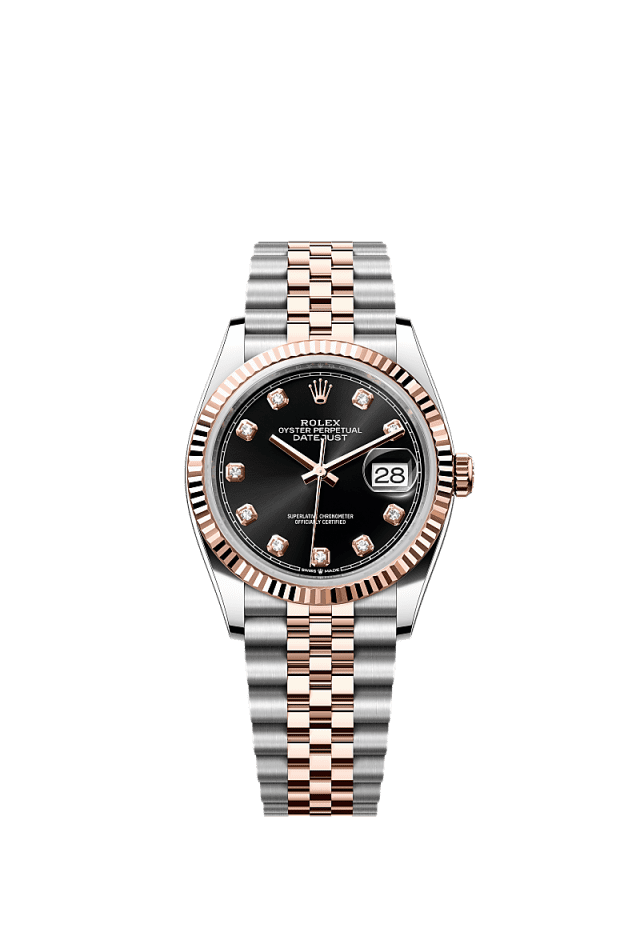 Rolex Datejust 36mm Bright Black Diamon Dial Oystersteel & Everose Gold 126231 - WATCHXNYC