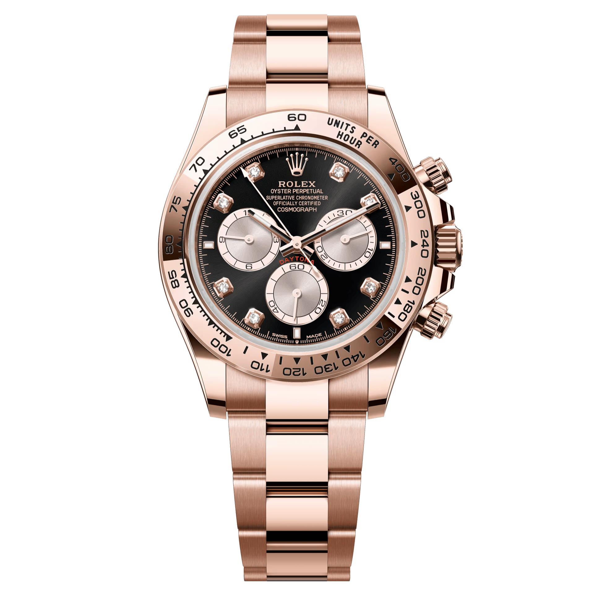 Rolex Oyster 40 mm Bright Black and Sundust Set With Diamonds Dial 18 kt Everose Gold Oysterflex 126505-0002 - WATCHXNYC