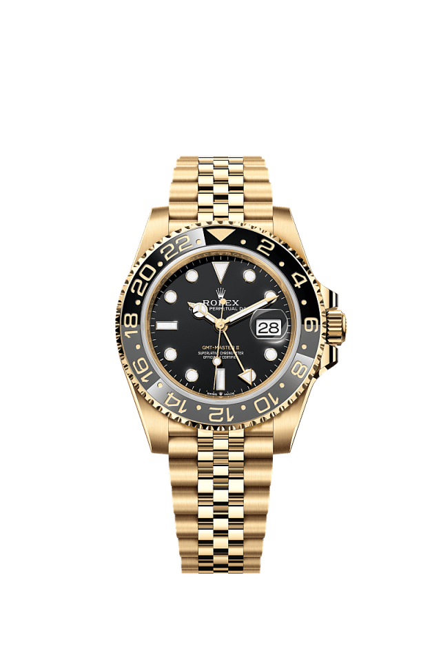 Rolex GMT-Master II 40mm Black Dial  Yellow Gold 126718GRNR - WATCHXNYC