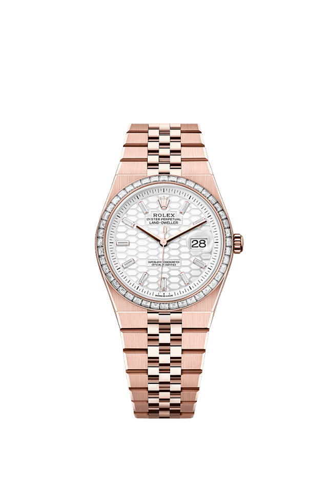 Rolex Land-Dweller 36mm Intense White Dial Everose Gold & Diamonds 127285TBR - WATCHXNYC